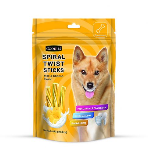 [chickencheesestick450] GOODIES SPIRAL STICKS MILK & CHEESE 450 gm